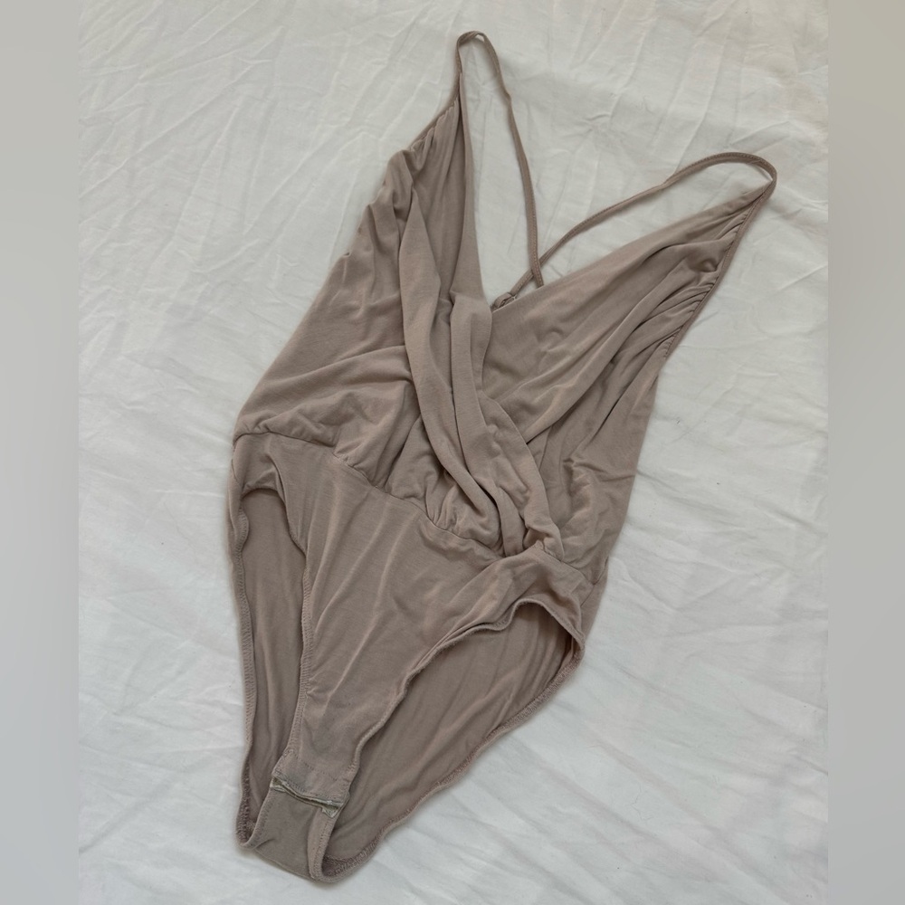Kimchi Blue Taupe Draped V-Neck Bodysuit